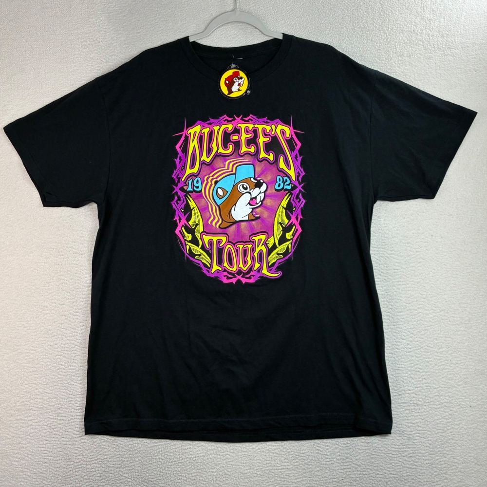 Bucees Tour T Shirt Men XL Black 1982 2021 Graphic Cotton Beaver Texas Retro NWT